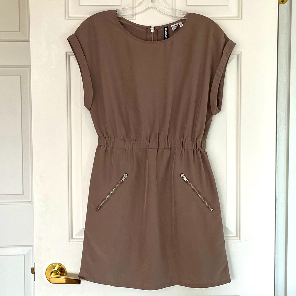 H&M Taupe Mini Dress with Zipper Details
